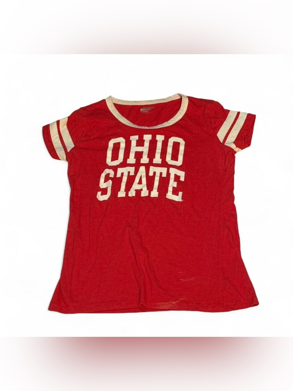 Women’s Ohio State Red Ringer Tee with Cream Lettering